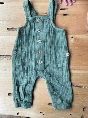 Cat & Jack Sage Green Muslin Button-Front Overalls